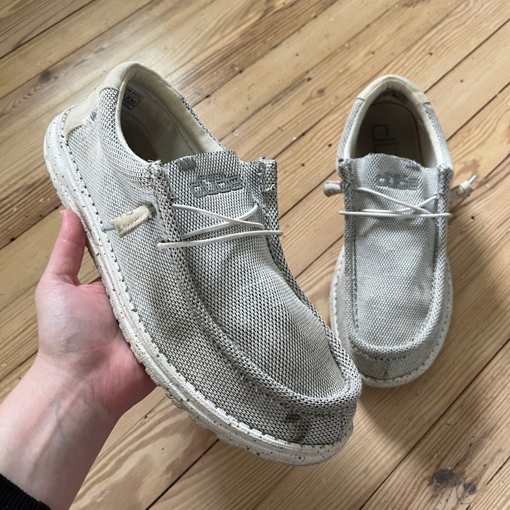 Hey Dude Wally Sox Mens 13 Stone White Mesh Slip On Loafer Speckled Sole Shoes